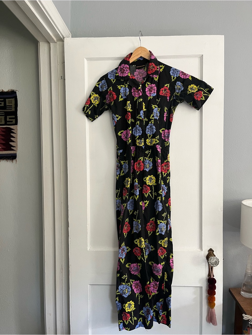 Nooworks Black Floral Jumpsuit with Pink, Blue & Yellow Roses - Picture 2 of 9